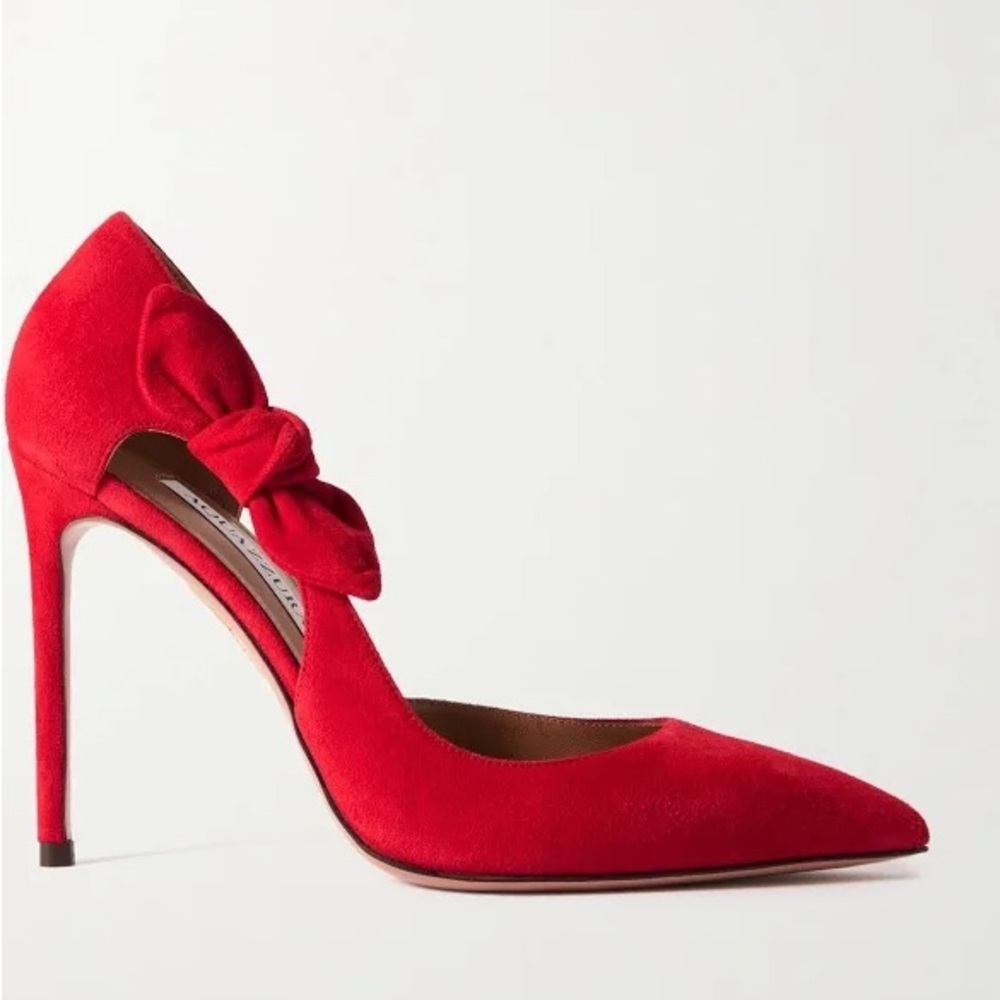 NWT AQUAZZURA Red Bow Tie Pointed toe Pumps size EU 39.5 - Picture 3 of 14